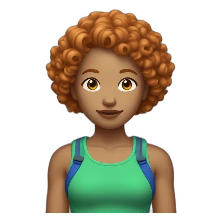 Curly Ginger woman, green crop top, blue shorts, light skin sticker