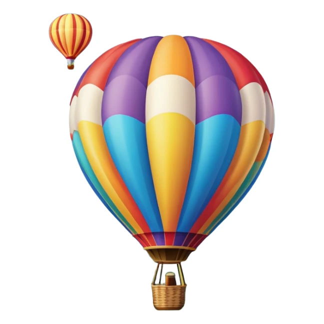 A colorful hot air balloon floating gracefully above the ground, with a clear sky and distant hills in the background. The balloon's vibrant colors stand out against the soft clouds, capturing the peaceful yet adventurous spirit of hot air ballooning. sticker