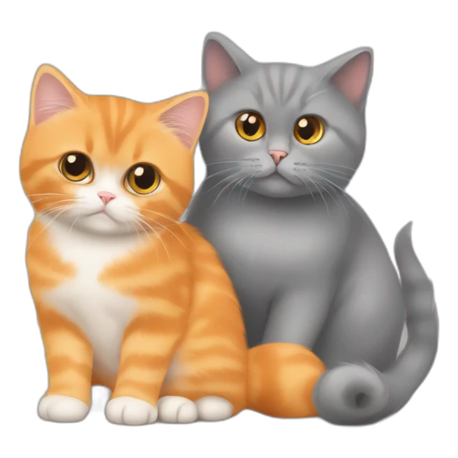 Orange persian young cat hugs the grey british shorthair cat sticker