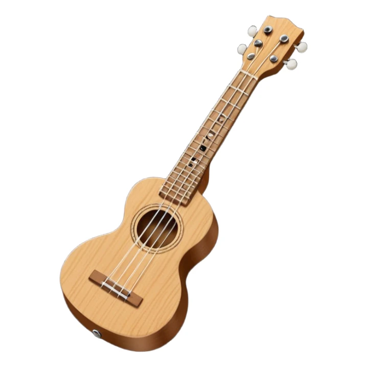 Minimalistic flat vector icon, iOS style, thin black contour on white background. Small ukulele guitar with four strings. Clean, no text, no shadows sticker