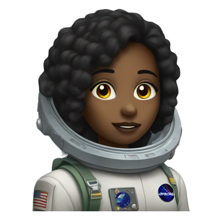 an ethiopian girl with black hair admring the outer space sticker