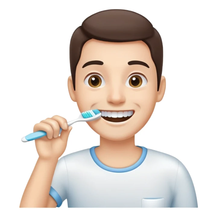 person brushing their teeth, smiling, holding a toothbrush, simple and expressive sticker