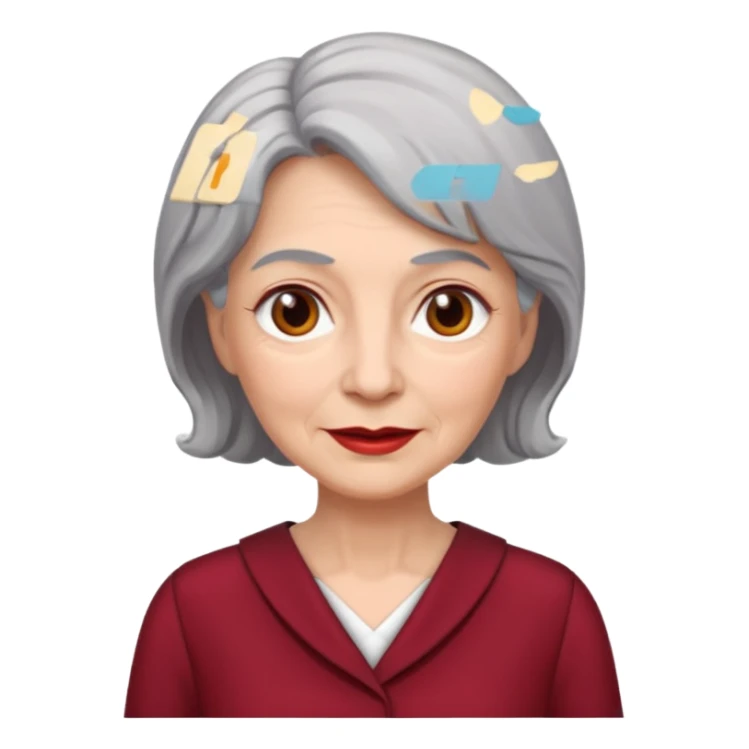 i need an image of a older woman named bonny who is a bind fund manager. where dark red professional dress with grey hair sticker