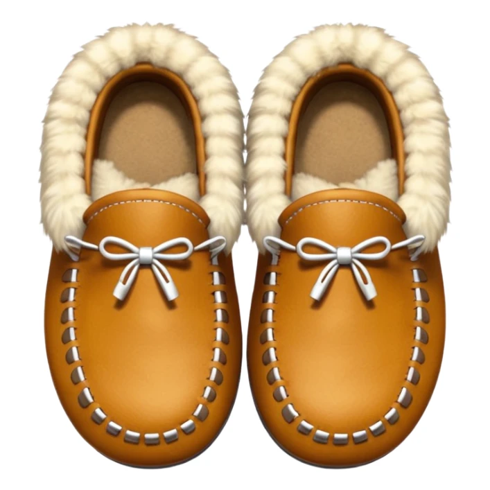tan moccasins with decorative design and fluffy fur sticker