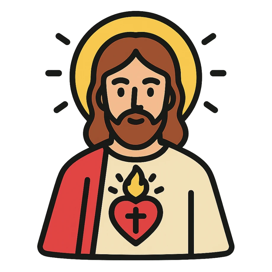 Jesus with a radiant heart, classic icon look, color outlines sticker