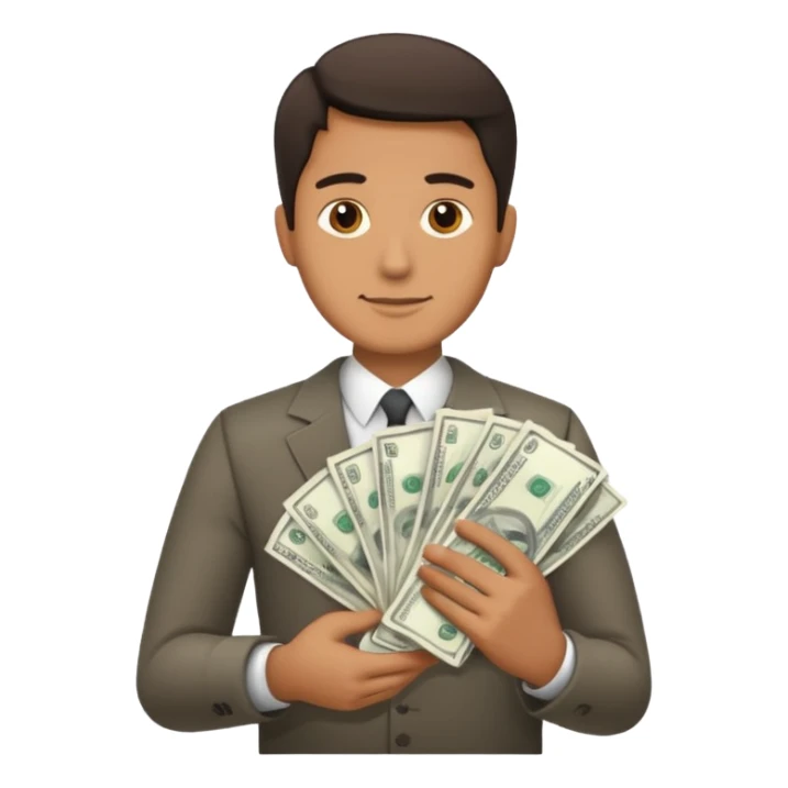 man holding lots of money sticker
