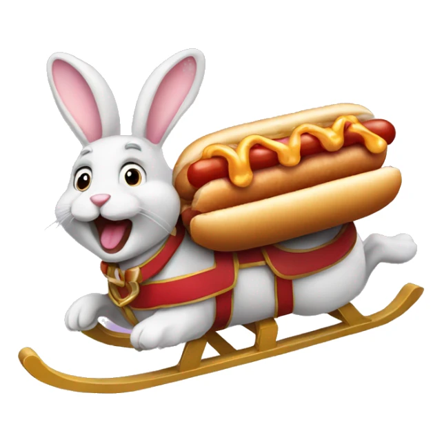 Bunny riding a sleigh eating a hotdog  sticker