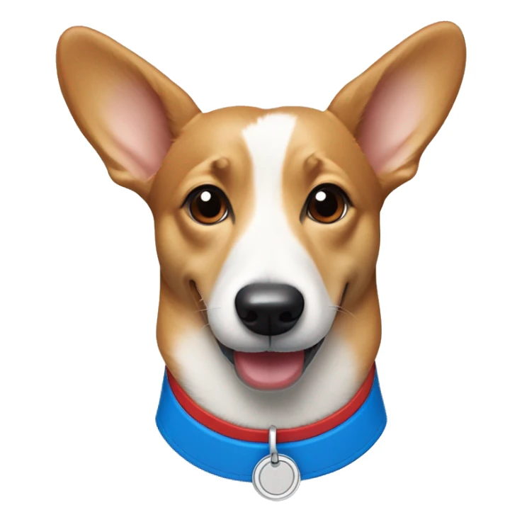 Wiener dog/corgi face tan and white, with red collar and blue dog tag sticker