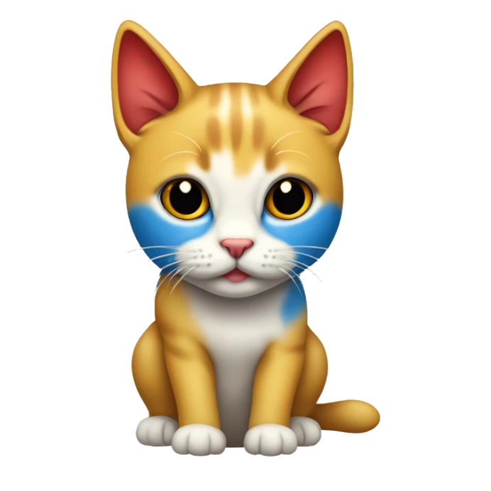 Gato color amarillo azul y rojo gato sentado, mascota gato sticker