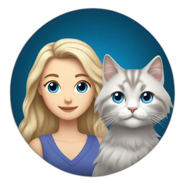 white guy with beard and woman with long blond hair and blue eyes carrying a grey and white Siberian cat sticker
