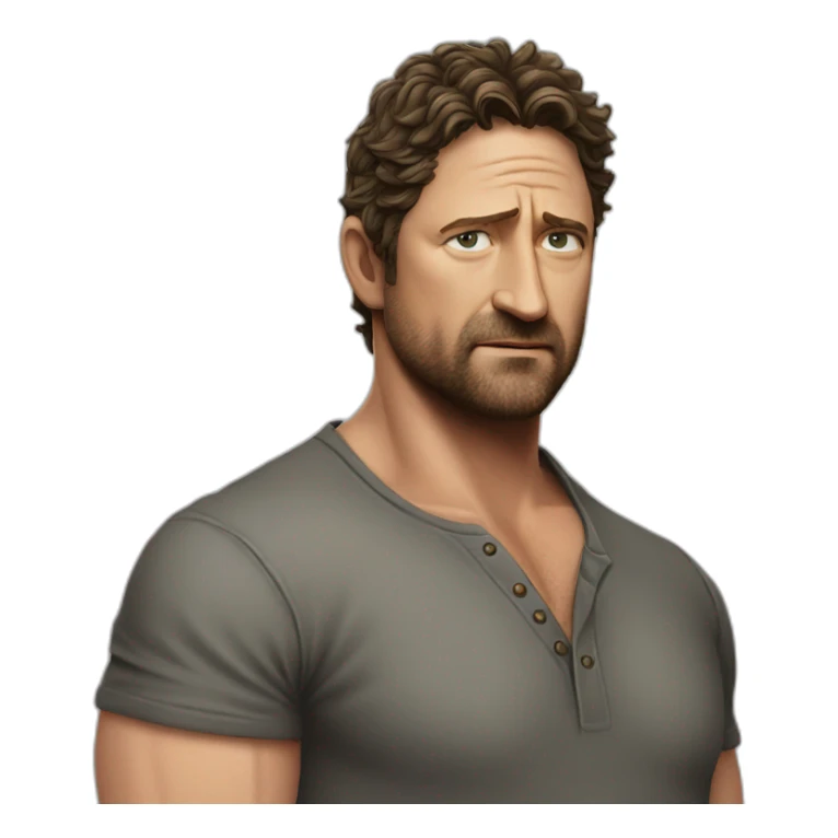 actor gerard butler serious cartoon wearing henley sticker