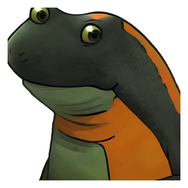 A black Salandit-newt-hybrid-Fakémon-creature with orange belly sticker