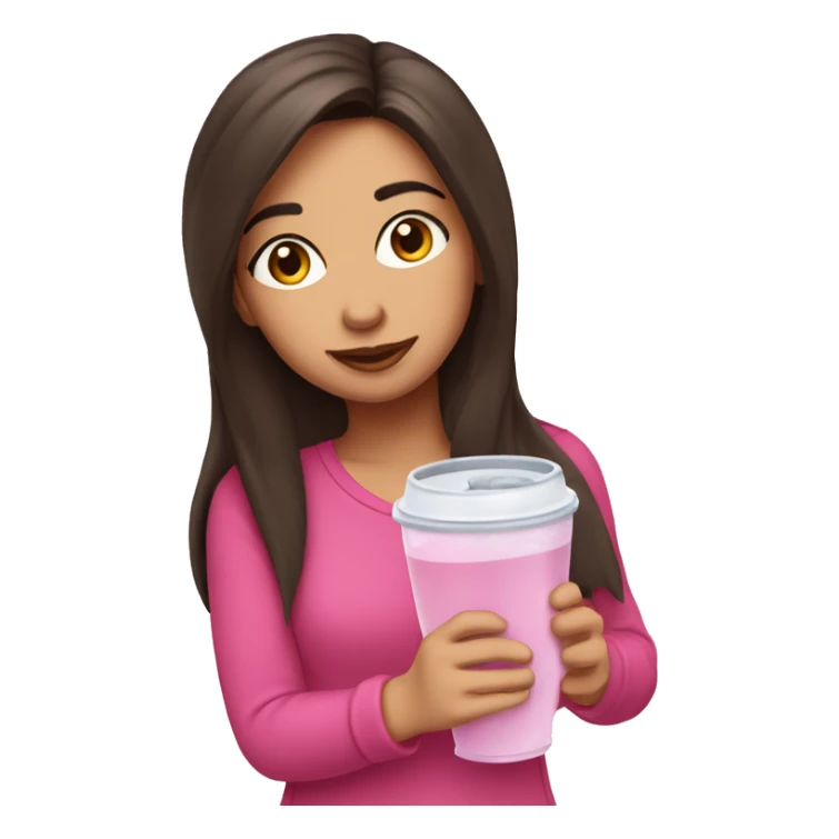 Brunette girl sipping water from pink Stanley cup sticker