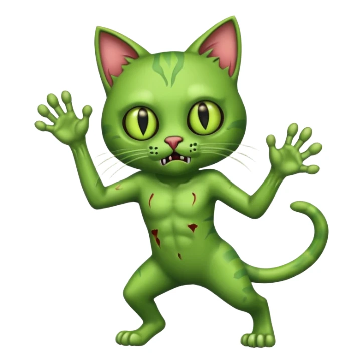 green zombie cat full body with action pose sticker