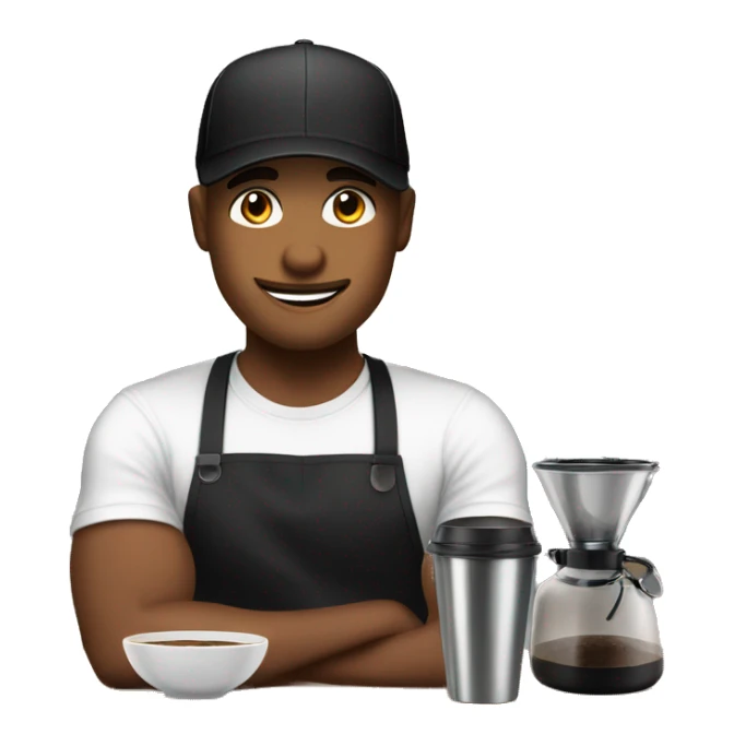 barista making coffee in black apron and black t-shirt in cap sticker
