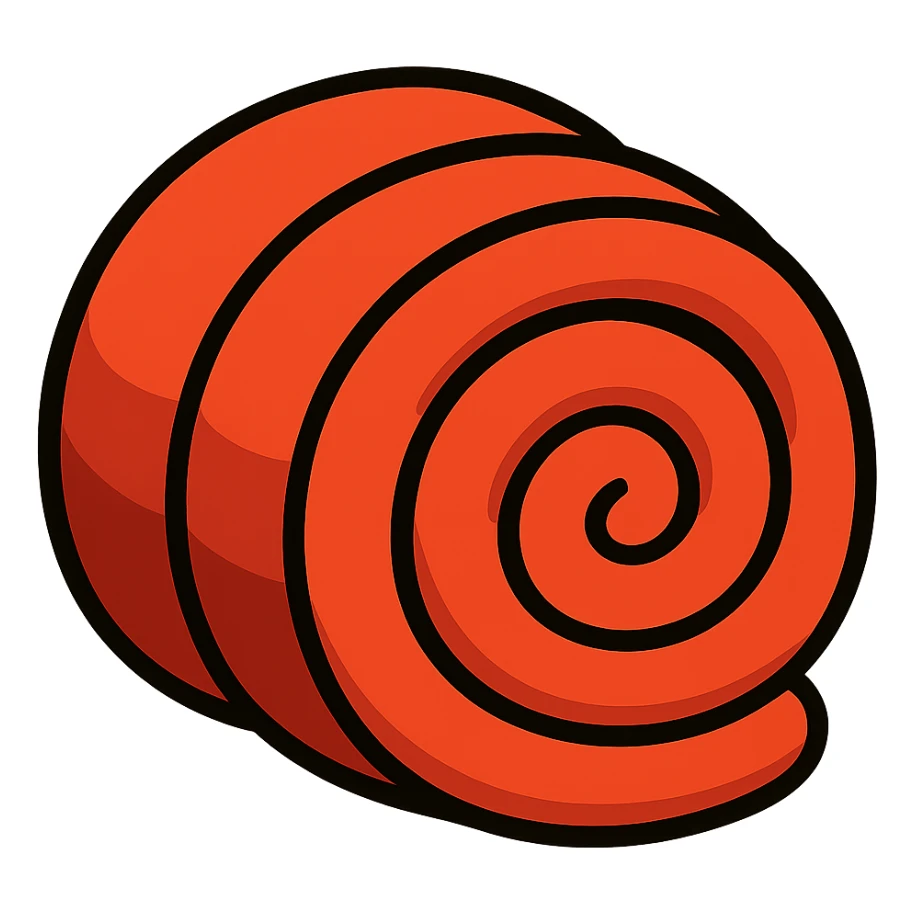 red sleeping bag rolled up into a circle, cartoon style sticker