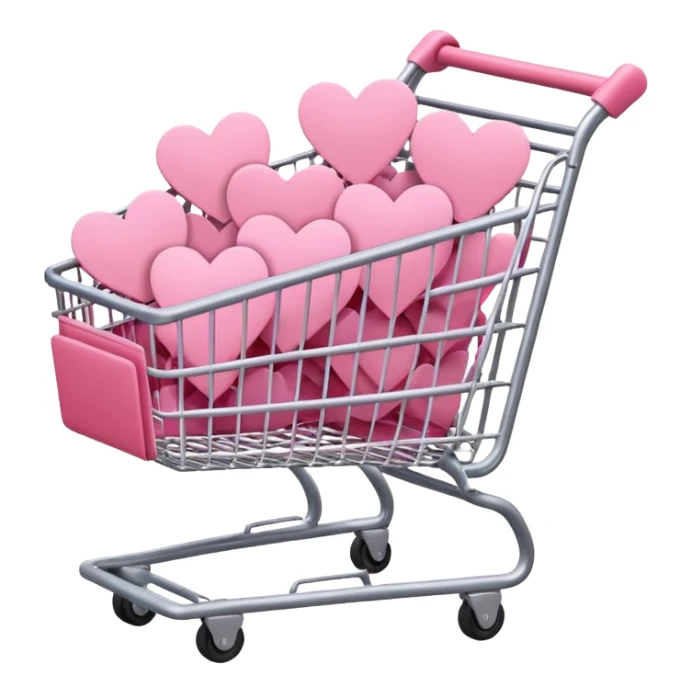 pink shopping cart filled with pink hearts sticker