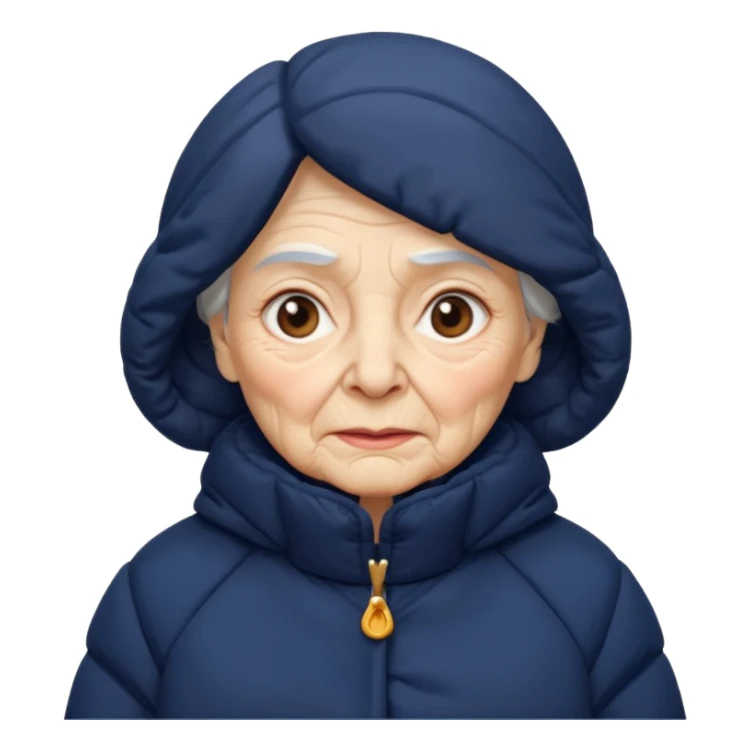 old woman in navy puffy winter coat sticker