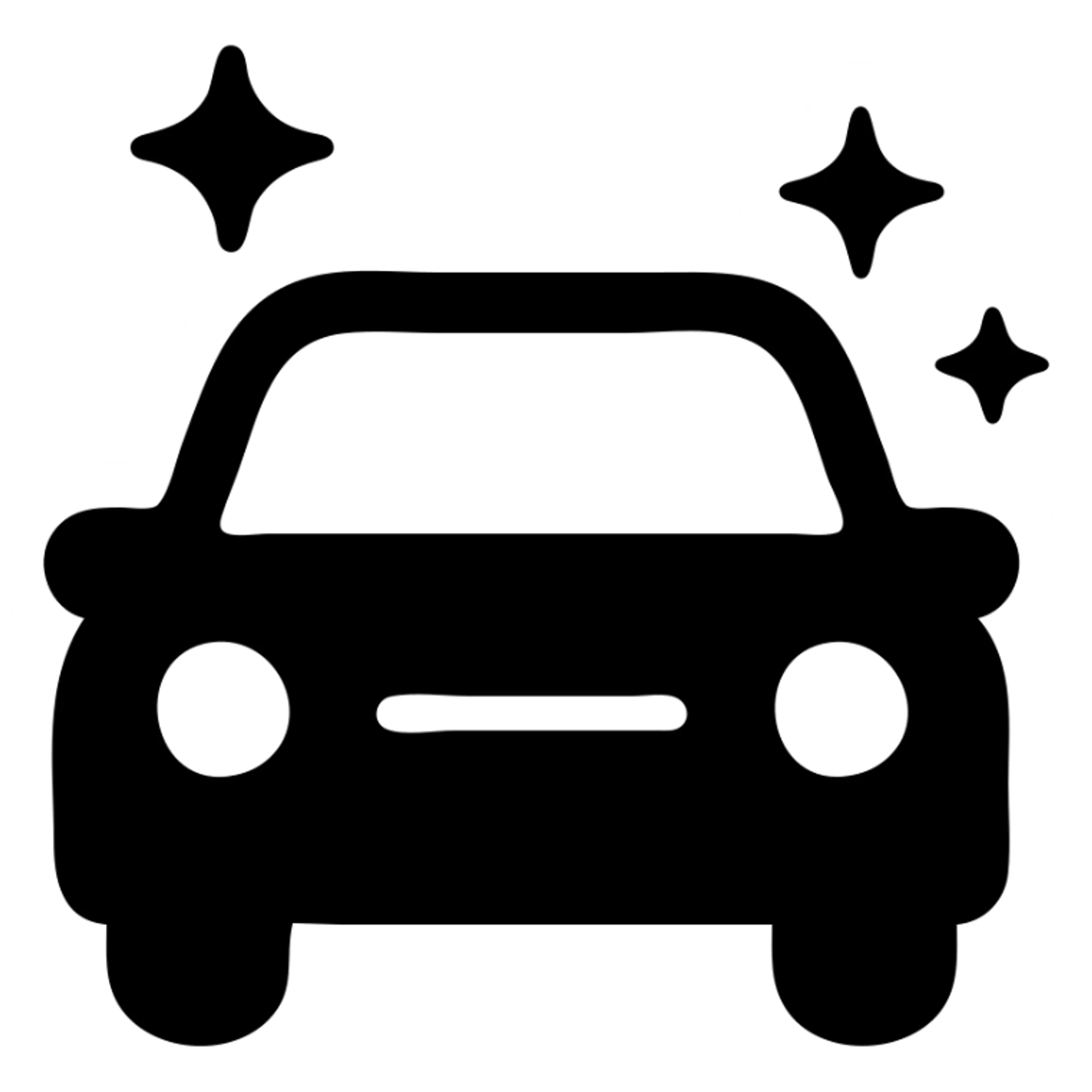 solid filled icon of a sparkling clean car, representing Detailing sticker