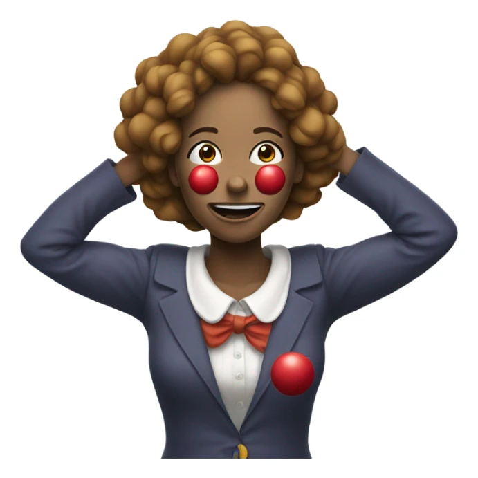 women crunching her shoulders with clown  sticker