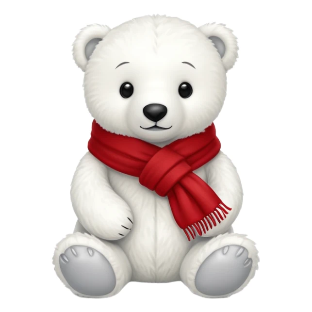 White Jellycat polar bear stuffed plush wearing a red scarf sticker