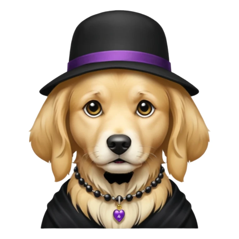 golden retriever dog wearing goth accessories, somber expression sticker