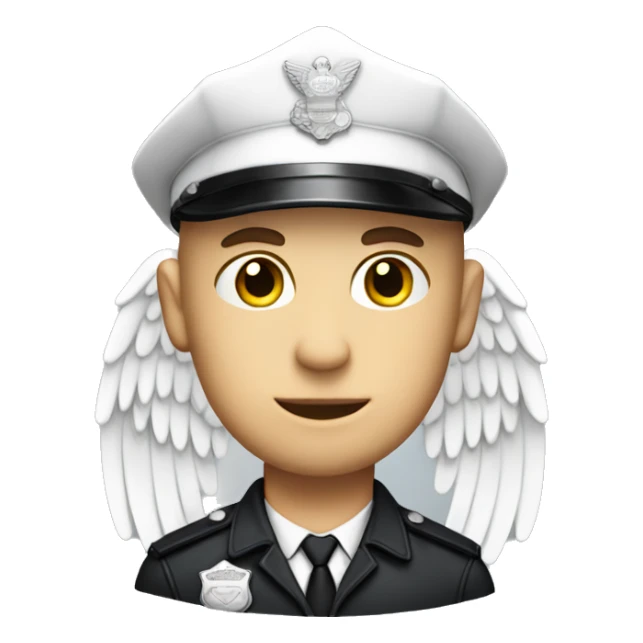 A White Police man bald with cap with Big ANGEL WINGS sticker