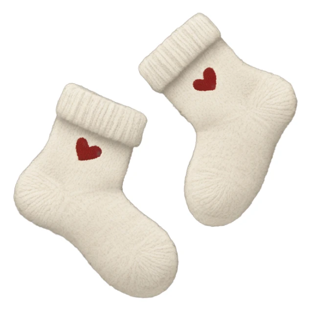 Wool Socks: Cozy wool socks with a soft, fuzzy texture, in neutral tones, perhaps with tiny heart or snowflake patterns. sticker