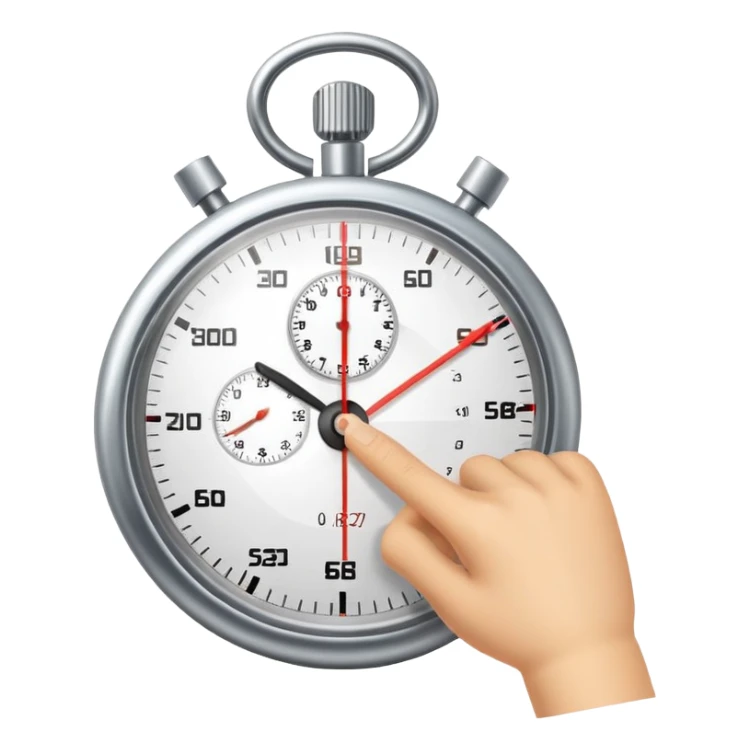 Stopwatch showing 1 minute and 58 seconds, hands pointing just before the 2-minute mark, symbolizing the two-minute rule in productivity sticker