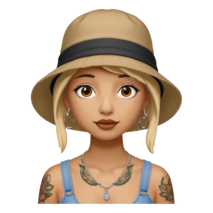 Cool girl with neck tattoo and bucket hat sticker