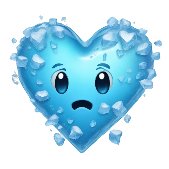 A blue heart frozen in ice with small pieces of ice a little bit cracked  sticker