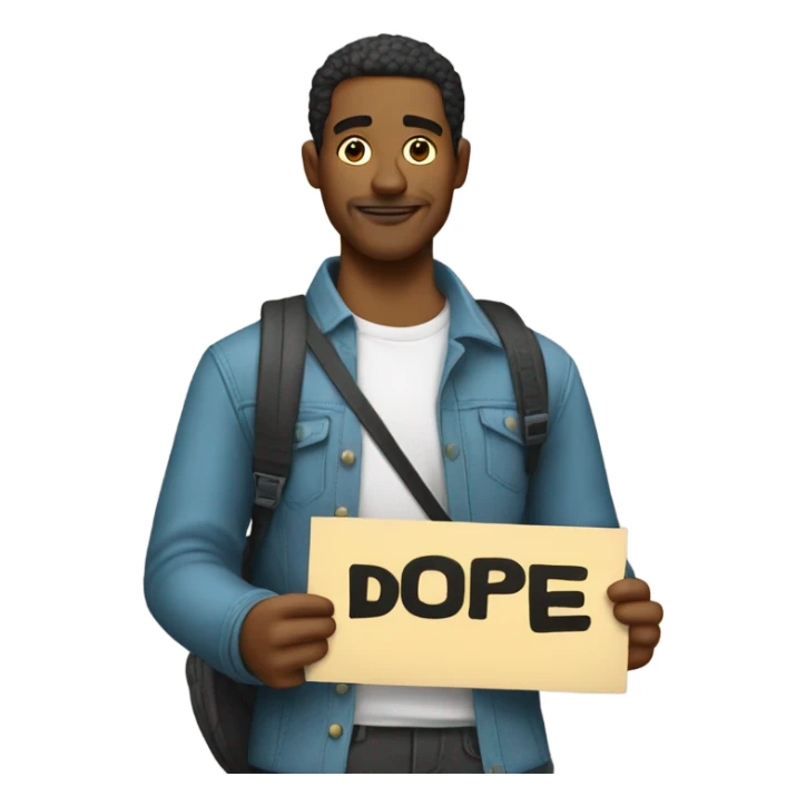 man holding a sign that says dope sticker