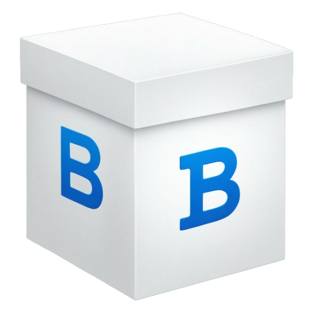 white box with blue illustrations and bold 'B' logo in the middle sticker