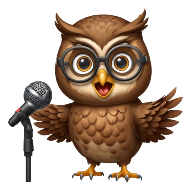 owl wearing glasses singing with microphone sticker
