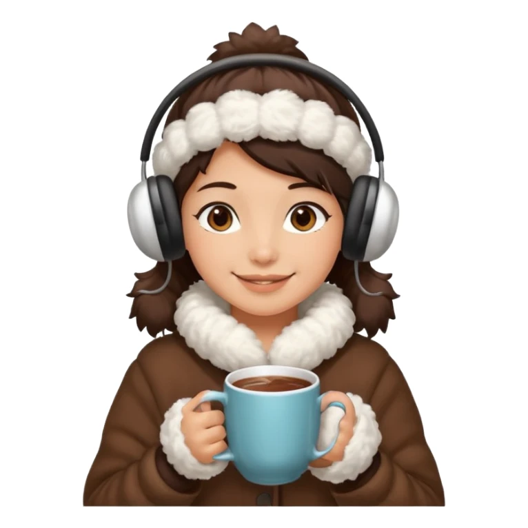 A cozy vendor with fluffy earmuffs, handing out steaming cocoa with a warm smile. sticker