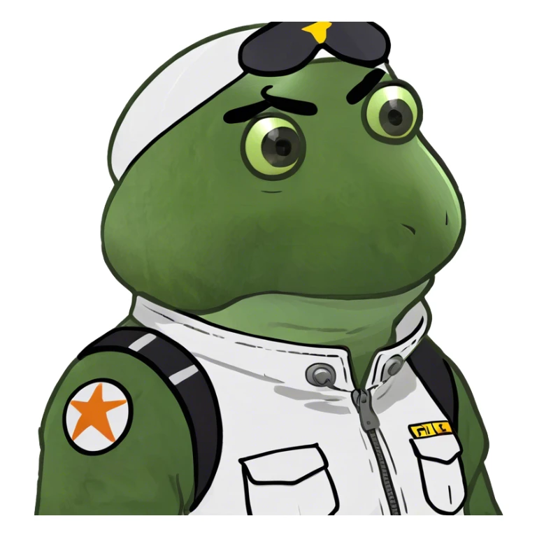 bufo dressed as pilot in a white outfit, zoomed out sticker