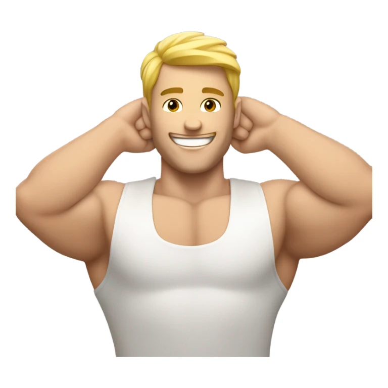 white muscle man showind hand behind head smiling sticker