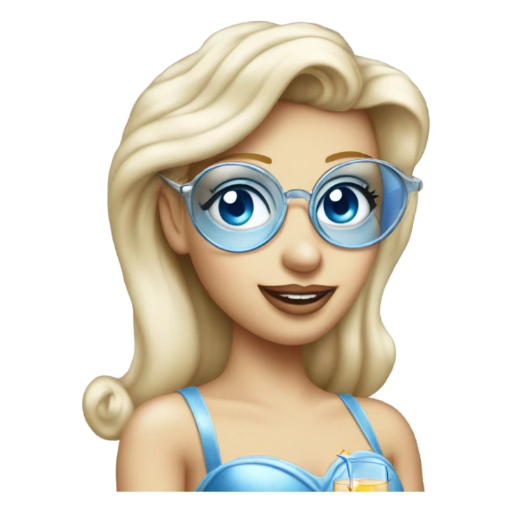 1990's Pale Cinderella with blue eyes wearing glasses drinking a cocktail  sticker