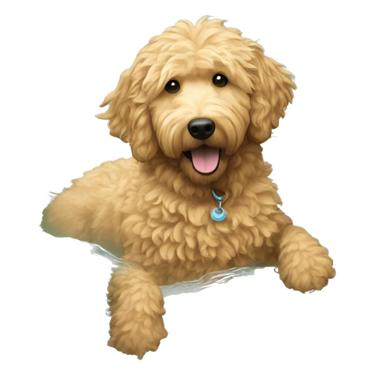 A golden doodle with wavy fur swimming in a pool sticker