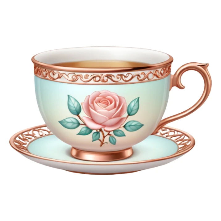 opal, rose gold realistic china tea cup sticker