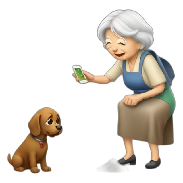 Old woman take picture of dog poop with iPhone  sticker