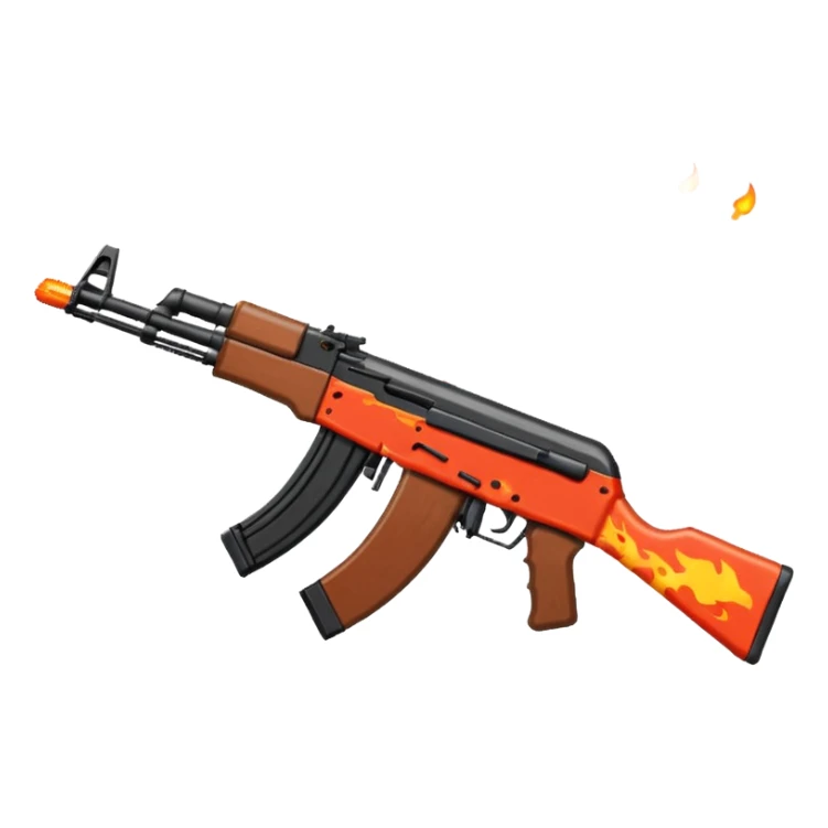 pixel art AK-47 assault rifle, no background, and make it small just like an emoji size and also make it look like its shooting and spiting fire sticker