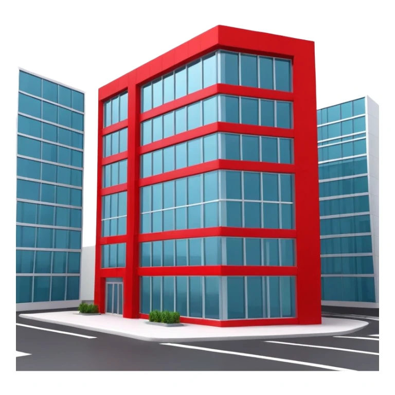 generate realistic detailed office building in 3d style with red colors sticker