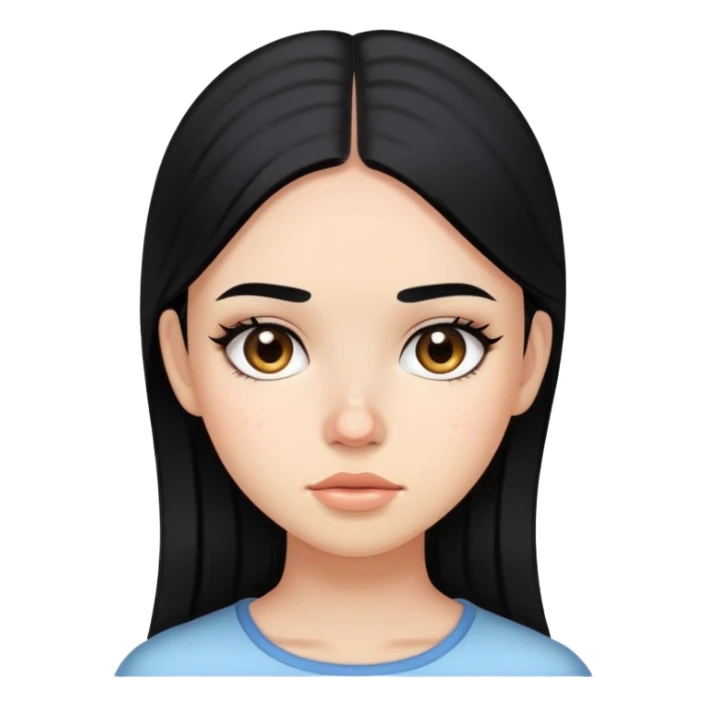 girl with visible acne, straight black hair and light makeup sticker