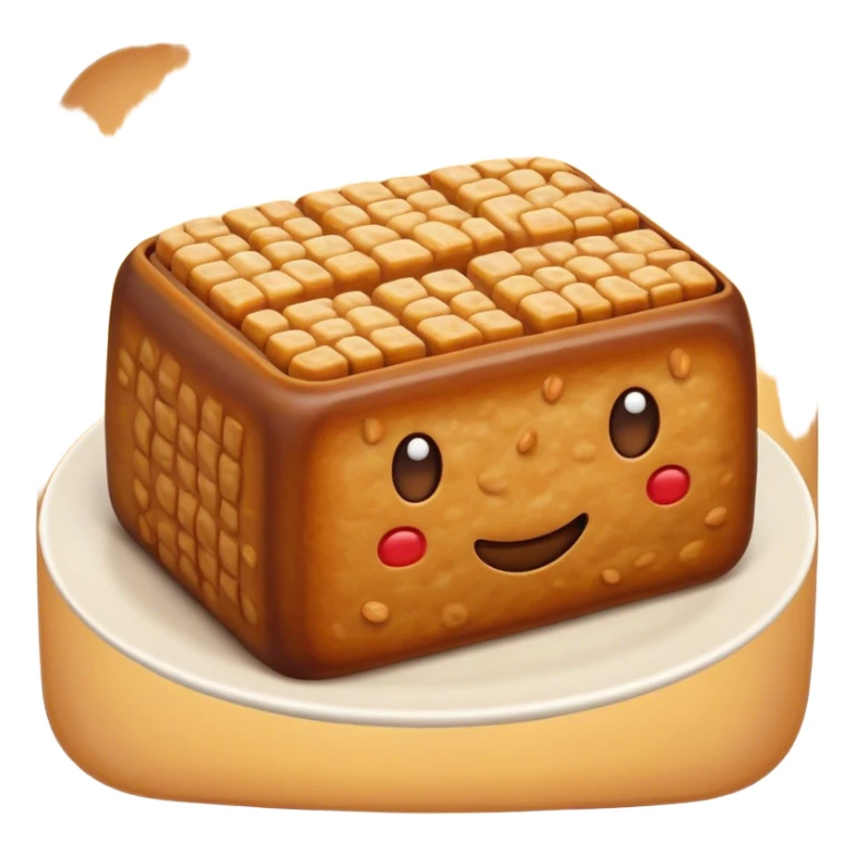 Cinematic Realistic Tempeh Dish Emoji, showcasing fermented soy cake cooked to a crispy finish rendered with lifelike textures and warm, inviting lighting. sticker
