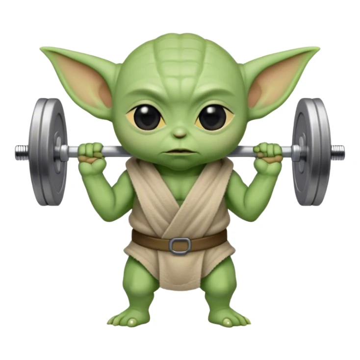 Baby yoda holding a barbell sticker