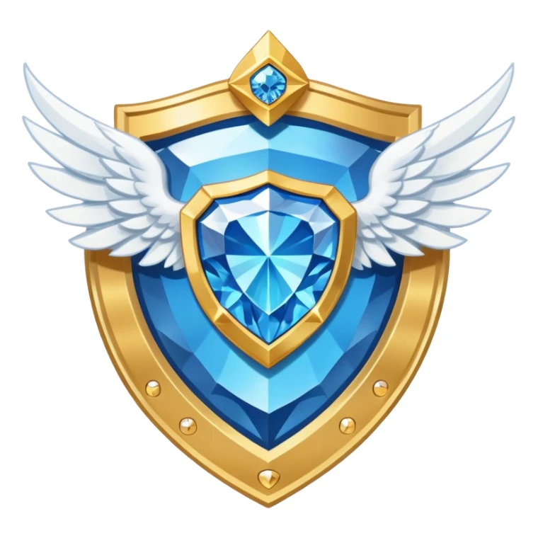 Gold shield with white wings, a big blue diamond in the center and VIP label sticker