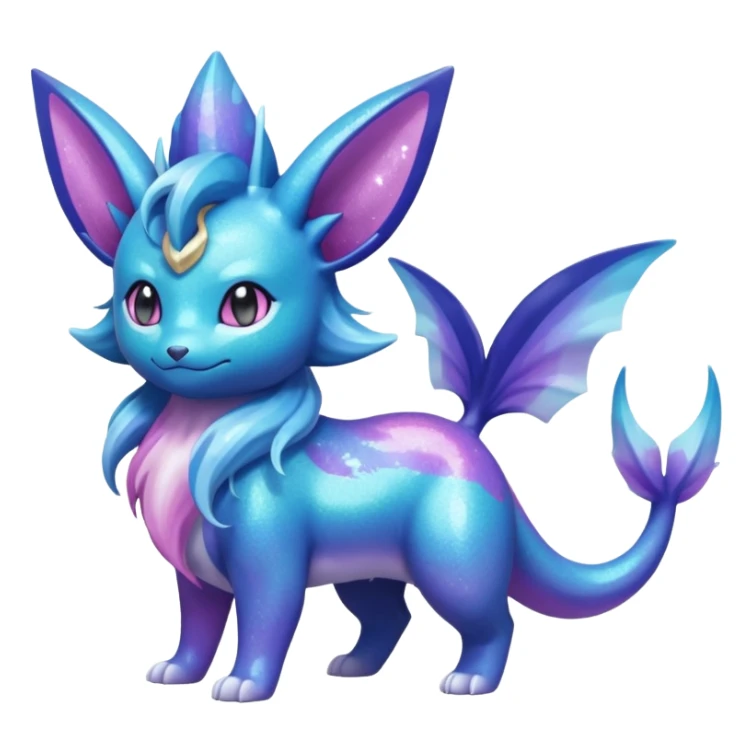 Magical scaley blue-cyan-indigo-purple-violet-pink-gradients nebula shiny glittery Suicune-Vaporeon-Primarina-Amaura-Pokémon-Fakémon-fusion, full body sticker