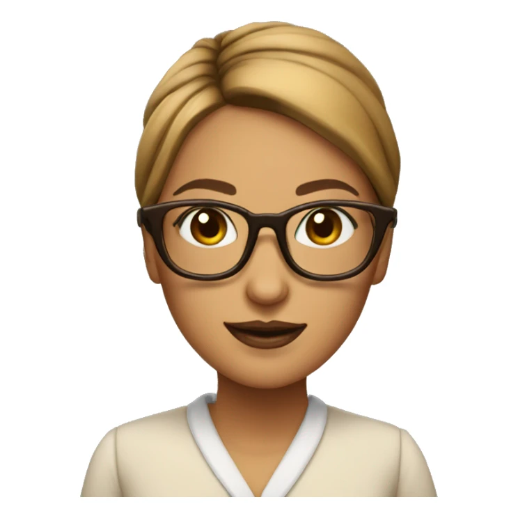 Woman librarian bun brown glasses with a book sticker