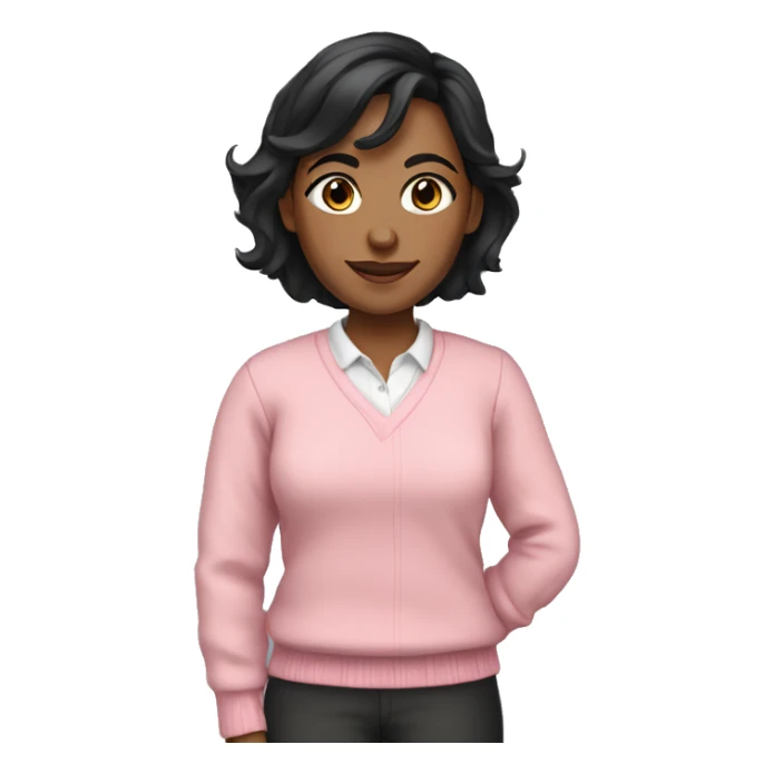 Teacher, tan skin, black medium hair  with pink sweater  sticker